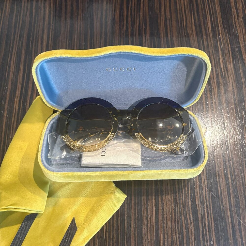 Sunglasses - GUCCI - Oversized round glitter blue/gold
